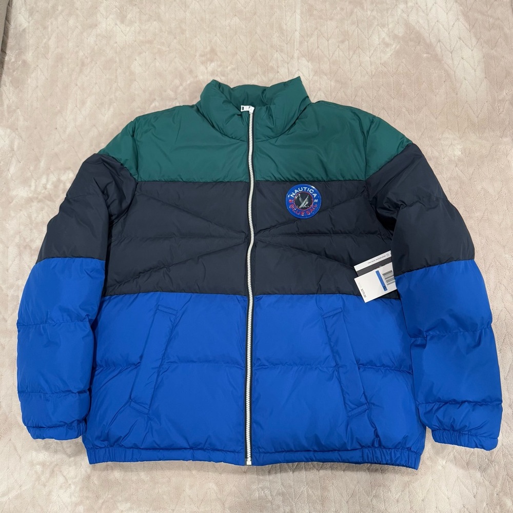 NAUTICA BLUE SAIL COLORBLOCK WATER RESISTANT PUFFER DOWN JACKET XL